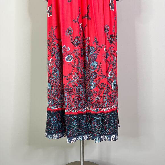Free People | If Only You Knew Red Floral Slit Flowy Boho Maxi Dress EUC XS - Picture 5 of 12